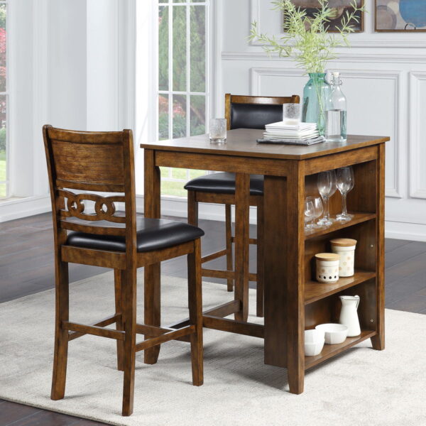 Gia - Counter Table With 2 Chairs & Storage Shelf - Brown - Image 11