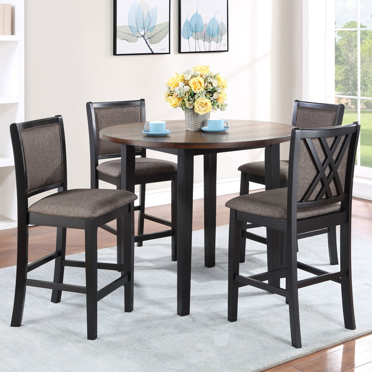Potomac - 5 Piece Round Counter Dining Set (Table & 4 Chairs) - Brown / Black - Image 2