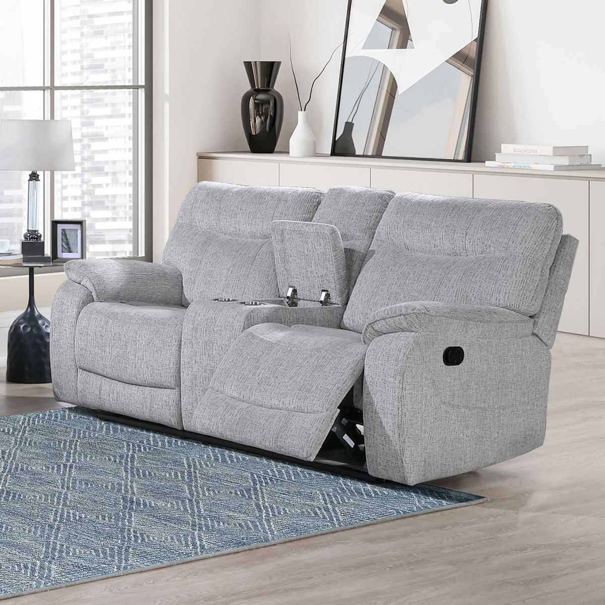 Chablis - Reclining Console Loveseat - Mist Gray - Image 6