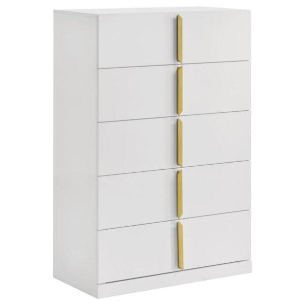 Ines - 5-Drawer Bedroom Chest Of Drawers - White High Gloss