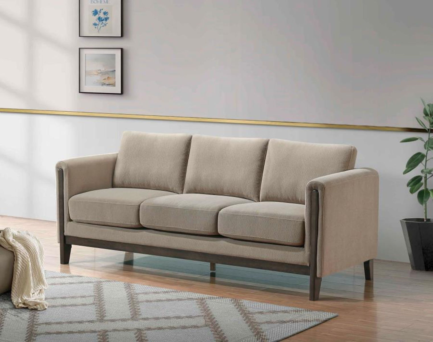 Islington - Fabric Upholstered Panel Arm Sofa - Taupe - Image 7