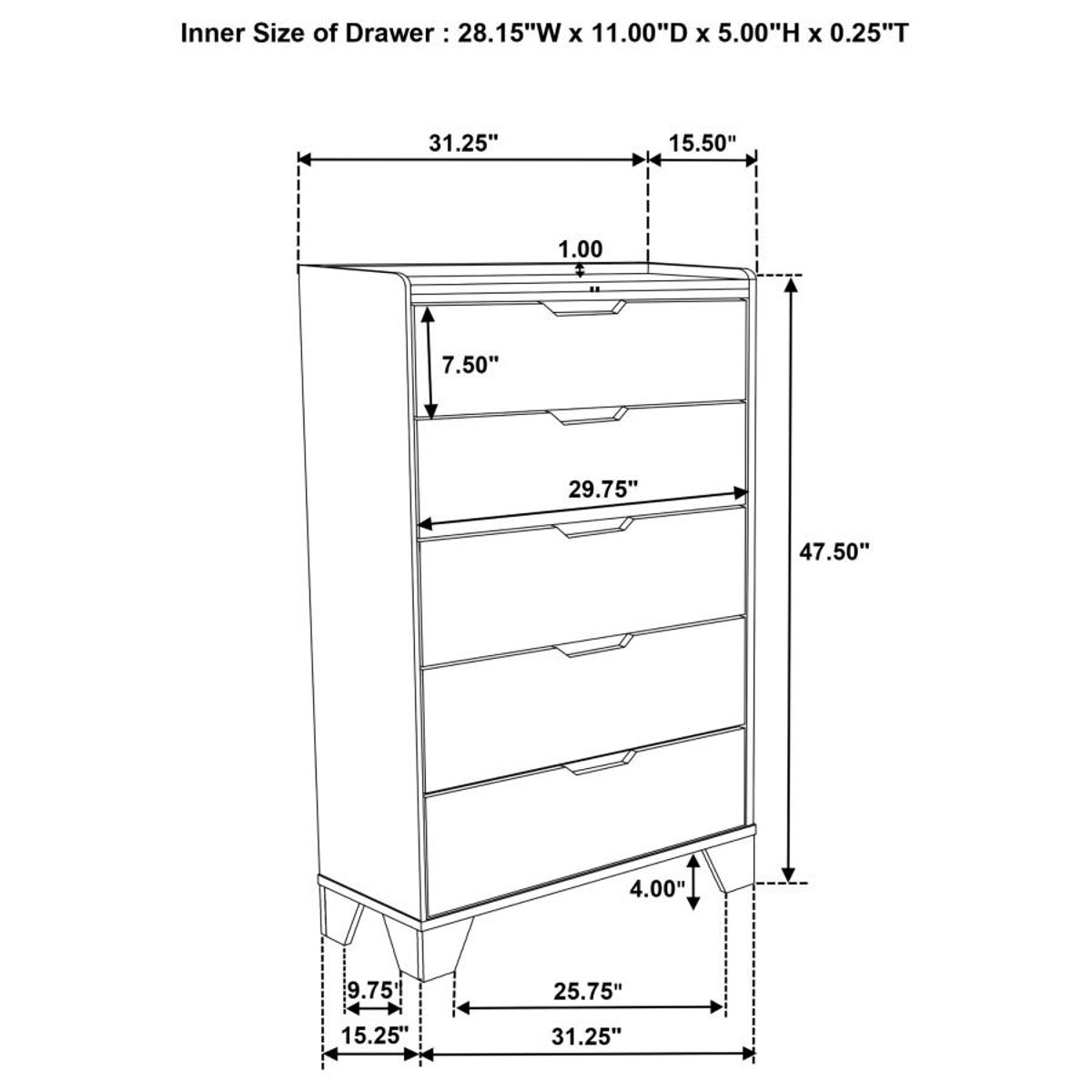 Henderson - 5-Drawer Bedroom Chest Of Drawers - Medium Oak - Image 5