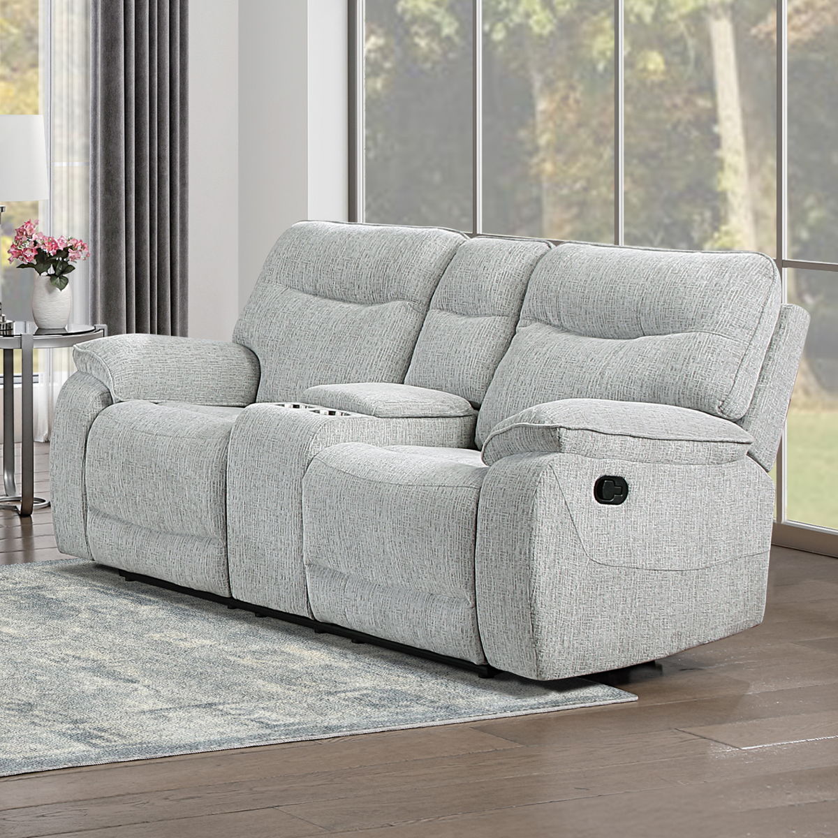 Chablis - Reclining Console Loveseat - Mist Gray - Image 9