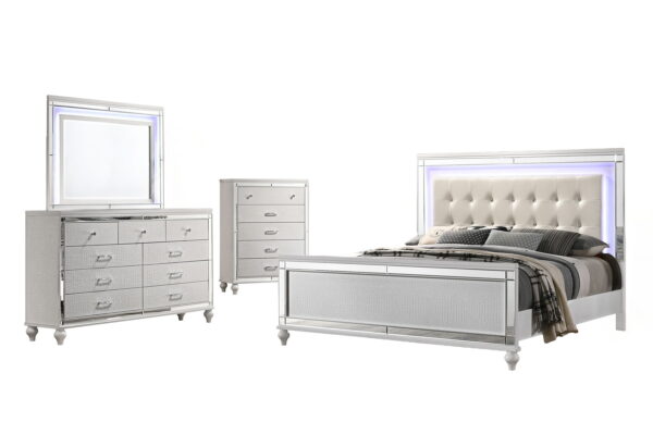 Valentino - Queen 5 Piece Bedroom Set(Bed, Dresser, Mirror, Chest) - White