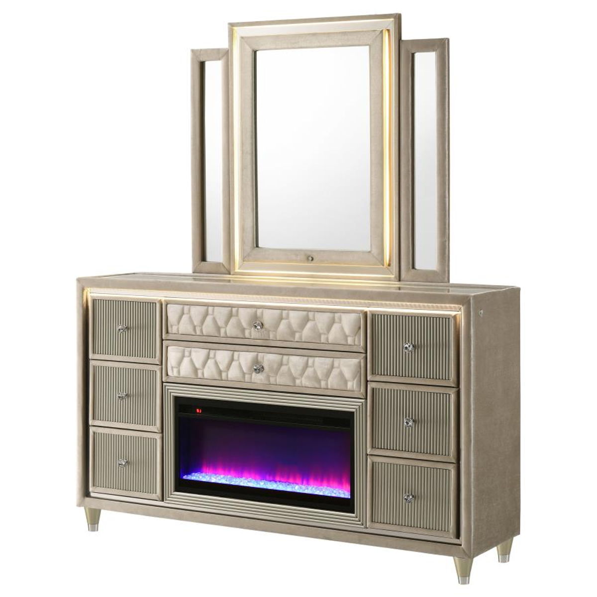 Lorient - 8-Drawer LED Bedroom Flame Box Dresser - Image 22