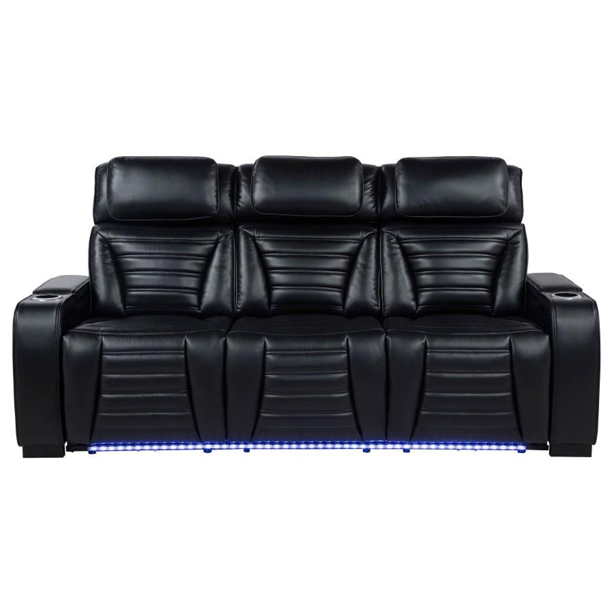 Zuma - Faux Leather Dual Power Reclining LED Sofa - Black - Image 5