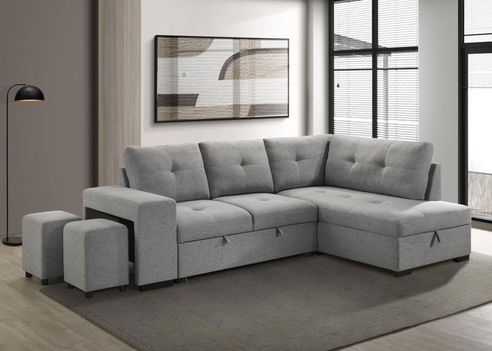 Roanne - Fabric Upholstered Sleeper Sectional Sofa - Gray - Image 7