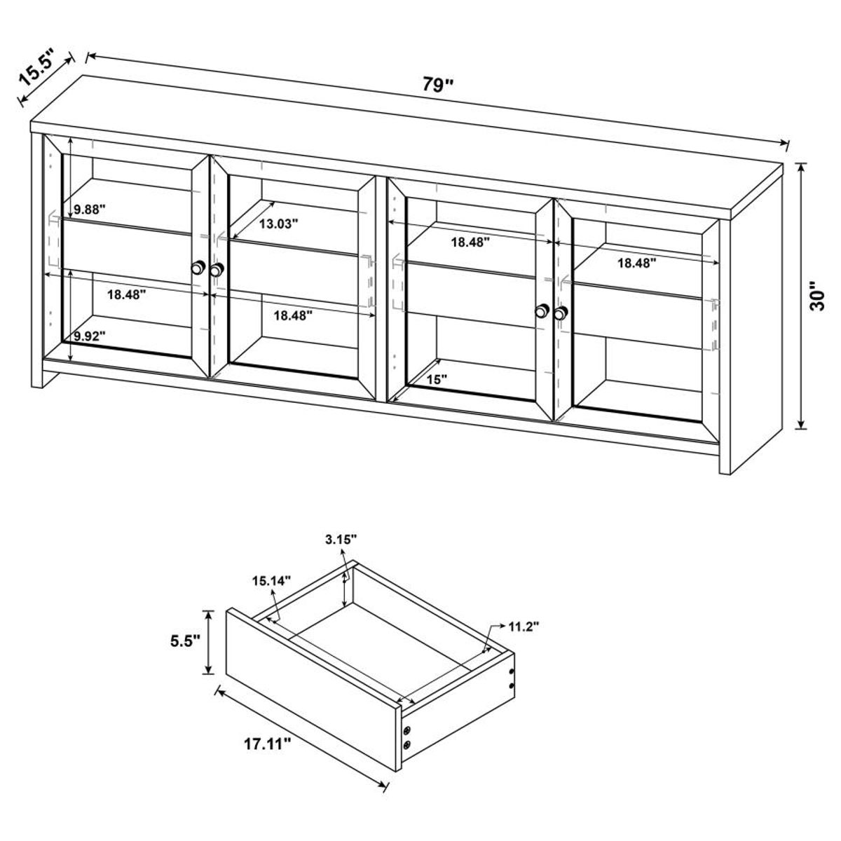 Denison - 79" 4-Door TV Stand Media Console - Black - Image 6