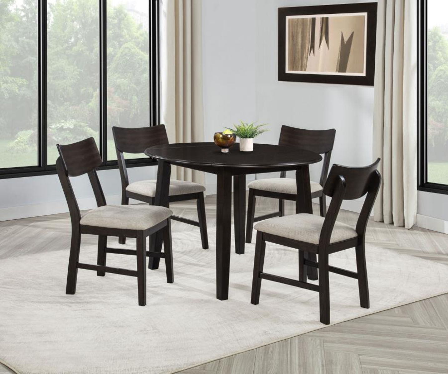 Catley - 5 Piece Round Drop Leaf Dining Table Set - Dark Coffee - Image 5