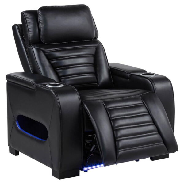 Zuma - Faux Leather Upholstered Dual Power LED Recliner - Black