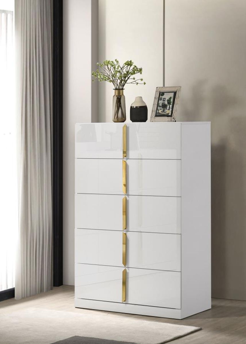 Ines - 5-Drawer Bedroom Chest Of Drawers - White High Gloss - Image 4