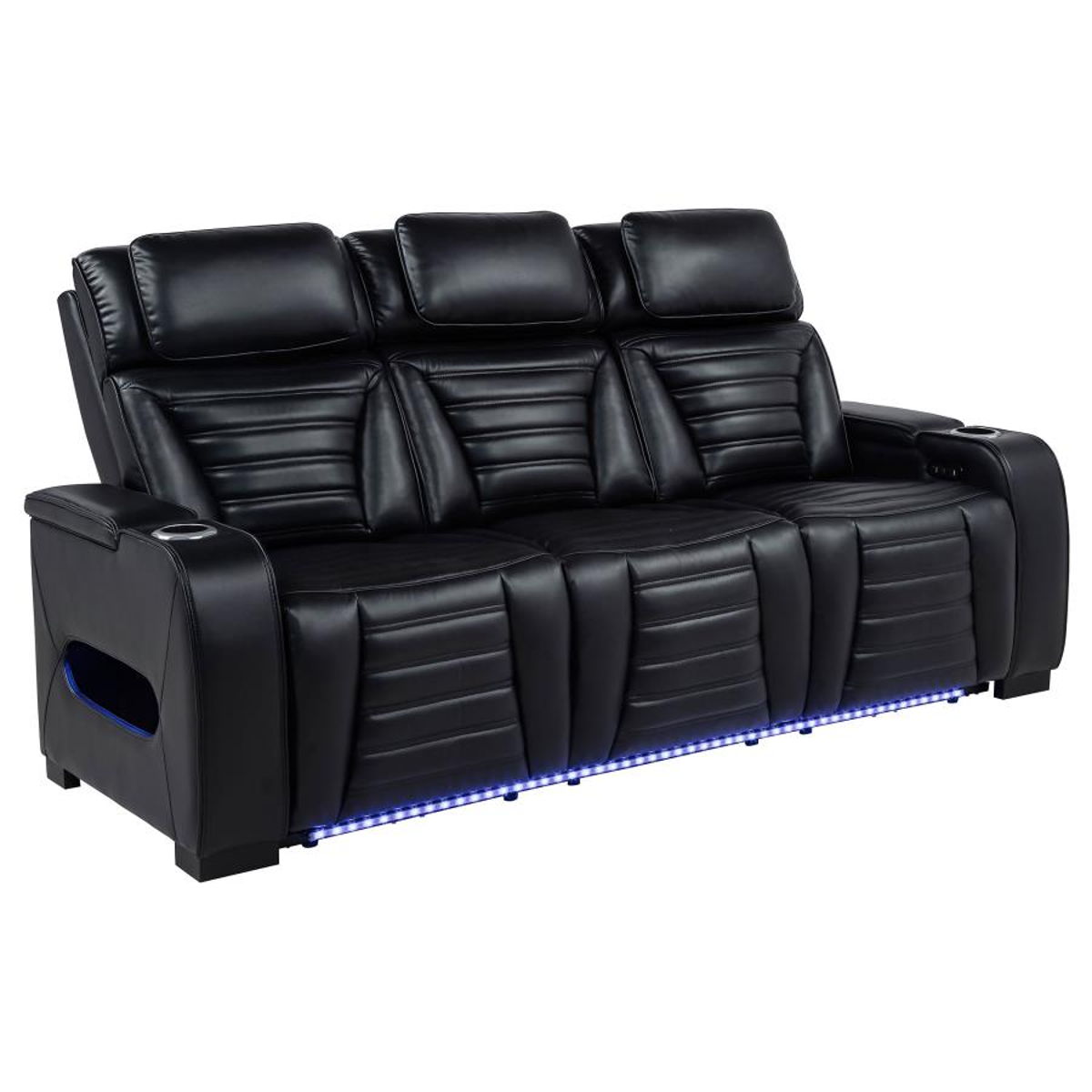 Zuma - Faux Leather Dual Power Reclining LED Sofa - Black - Image 4