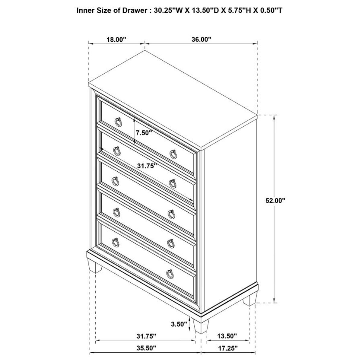 Pembroke - 5-Drawer Chest Of Drawers - Washed Oak - Image 11