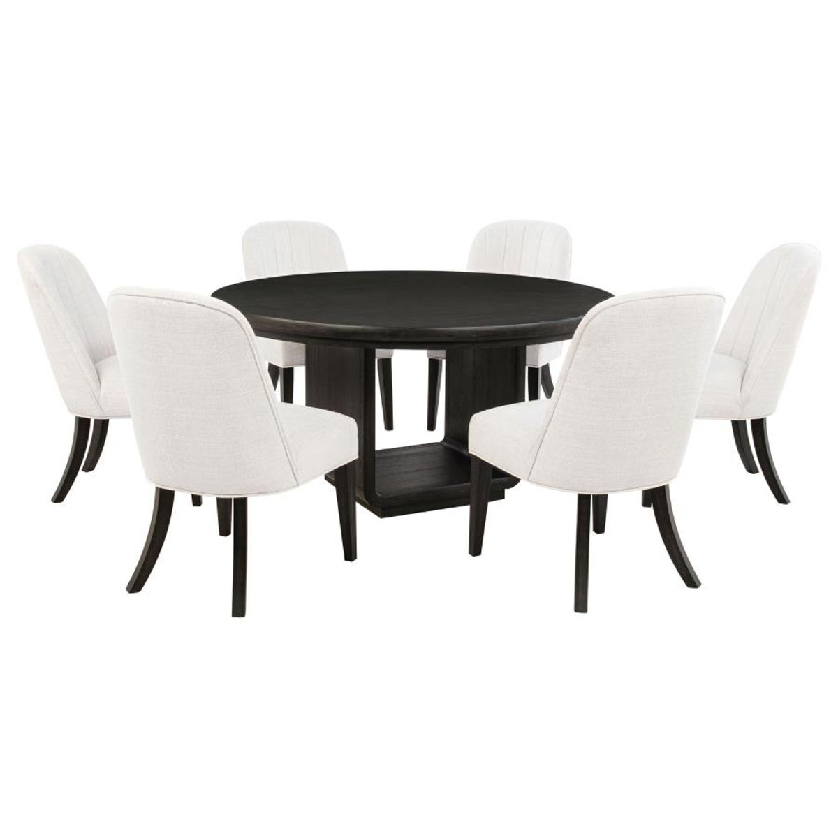 Leandro - 7 Piece Round Dining Table Set - Cream / Burnished Black - Image 10