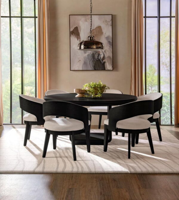 Leandro - 7 Piece Round Dining Table Set - Burnished Black