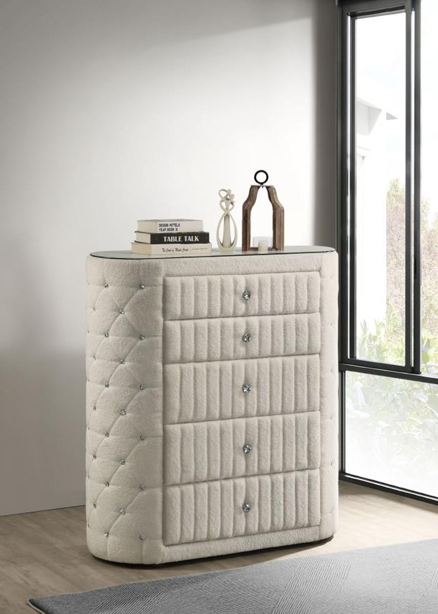 Sonya - 5-Drawer Upholstered Bedroom Chest Of Drawers - Ivory - Image 11
