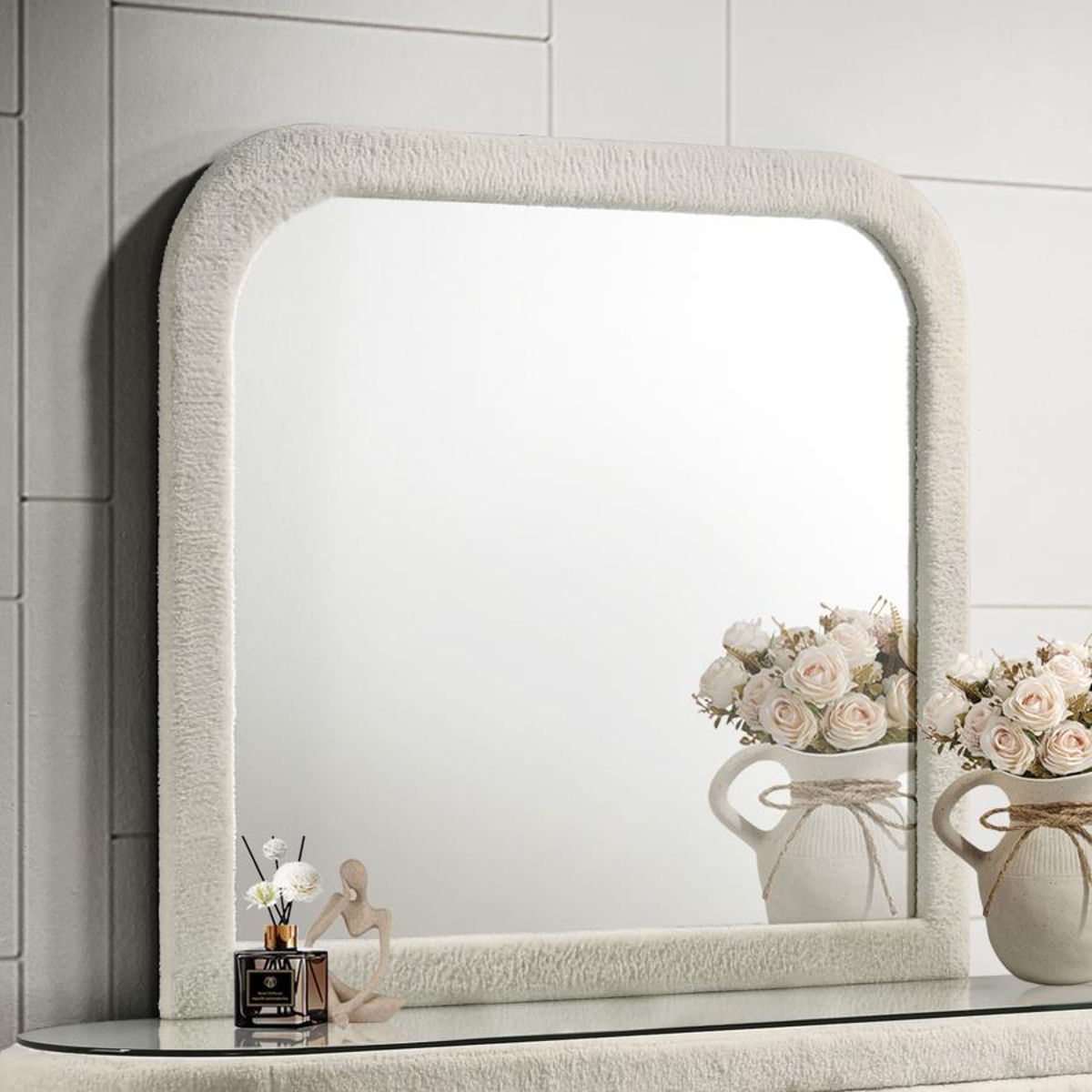 Sonya - Upholstered Bedroom Dresser Mirror - Ivory - Image 5