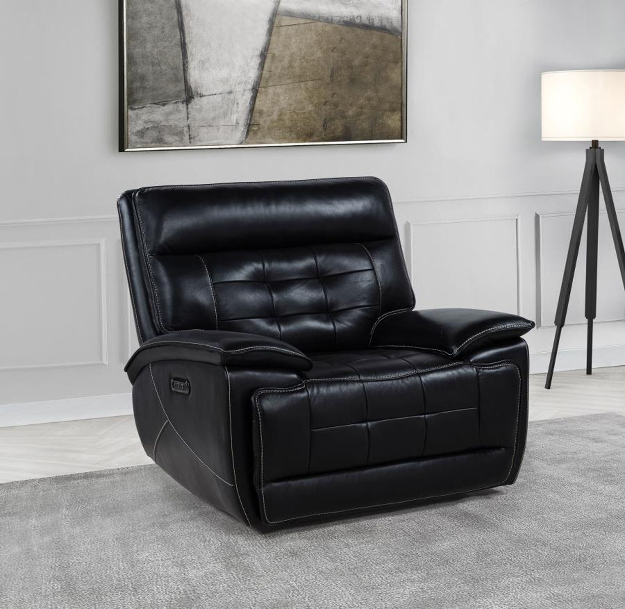 Hewitt - Leather Upholstered Dual Power Recliner Chair - Black - Image 3