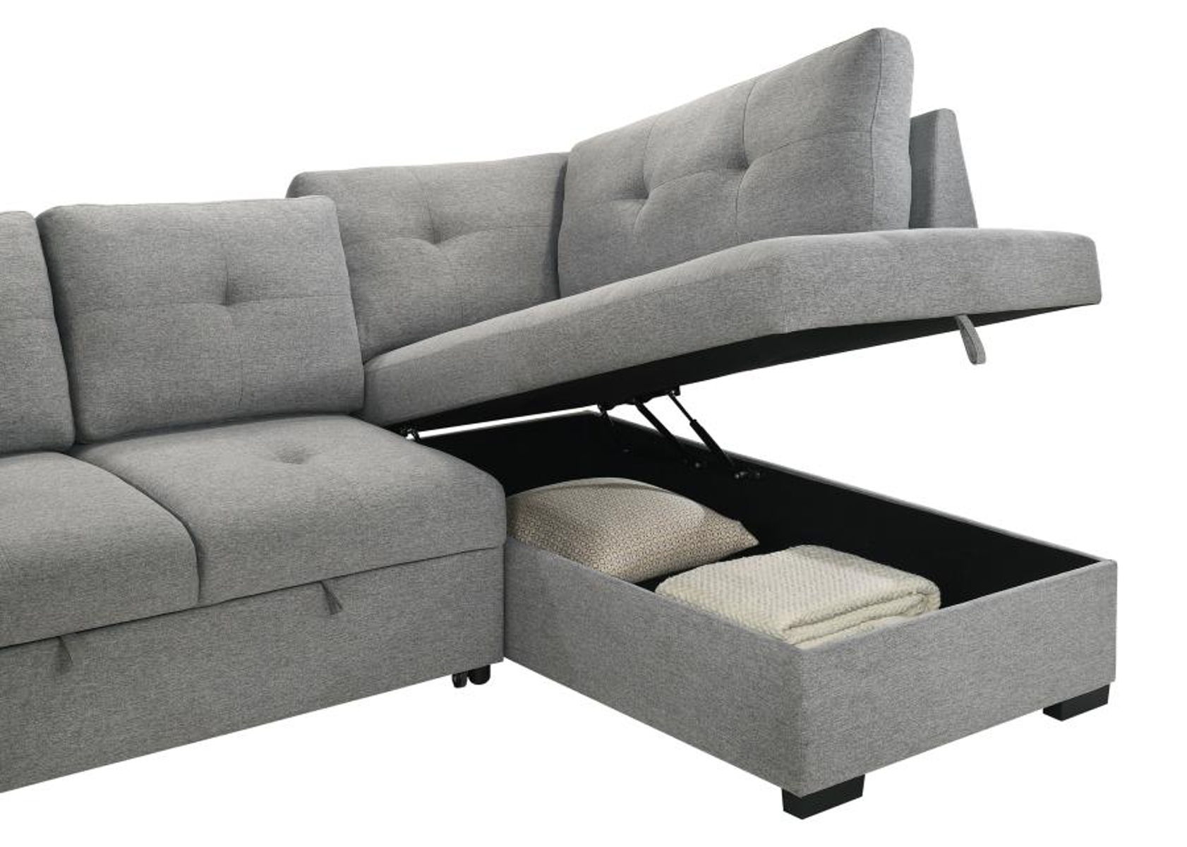 Roanne - Fabric Upholstered Sleeper Sectional Sofa - Gray - Image 14