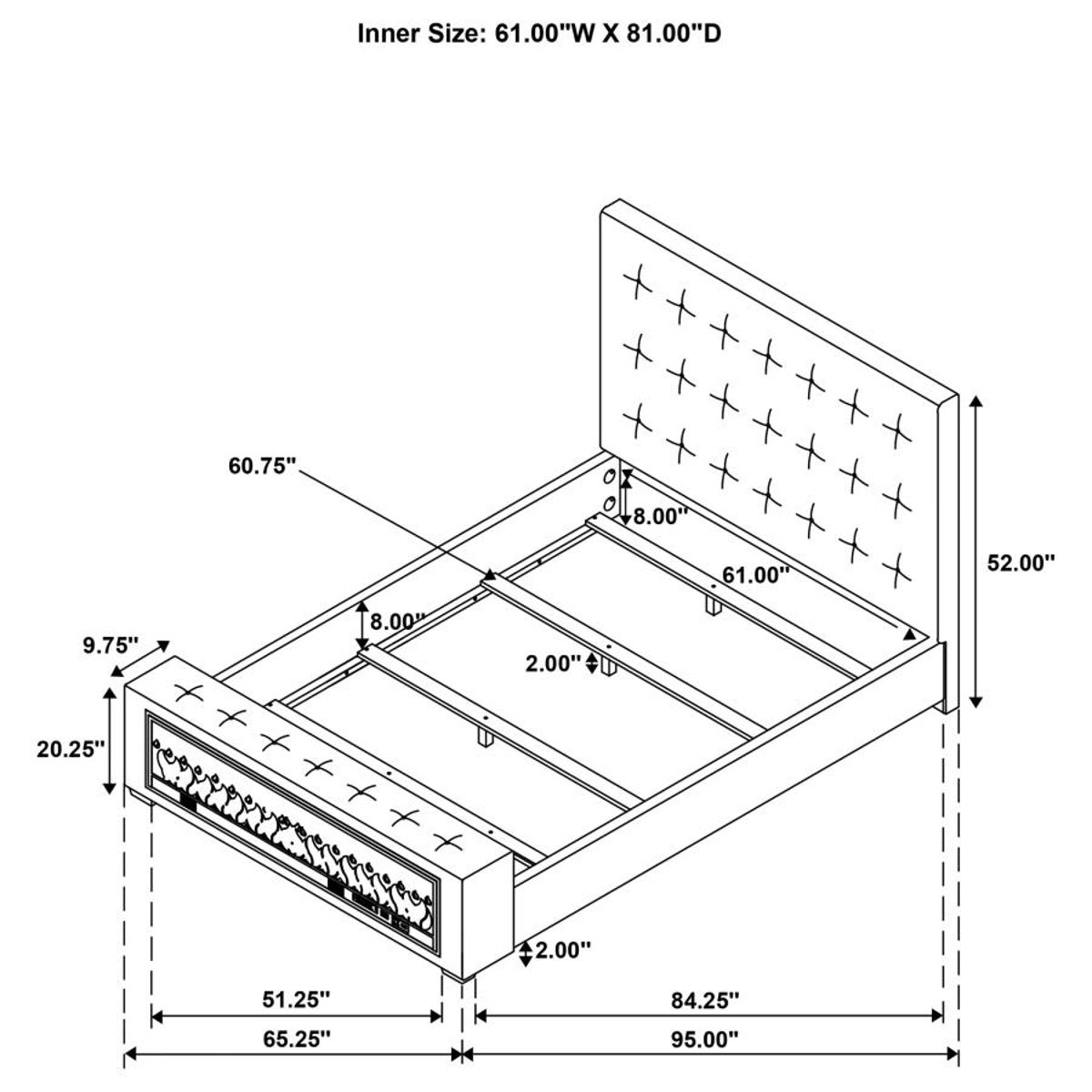 Senna - Upholstered Audio Flame Visualizer Bed - Image 2