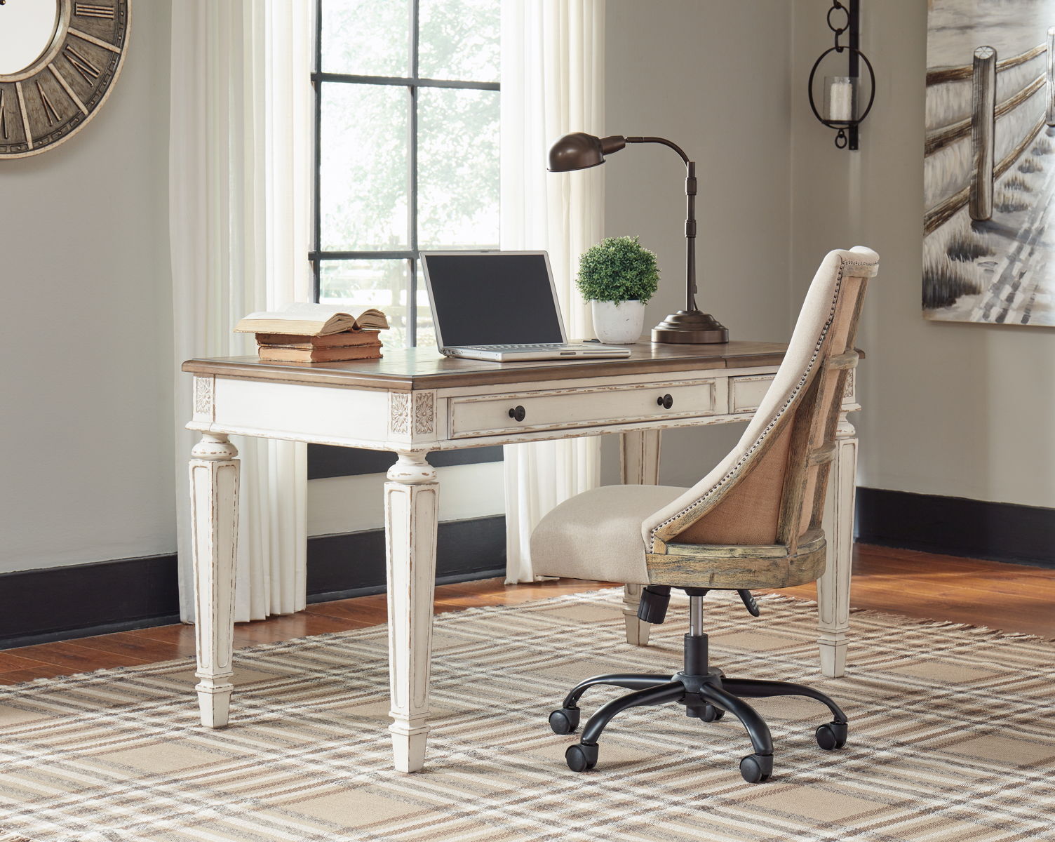 Realyn - Home Office Lift Top Desk - White / Brown - Image 12