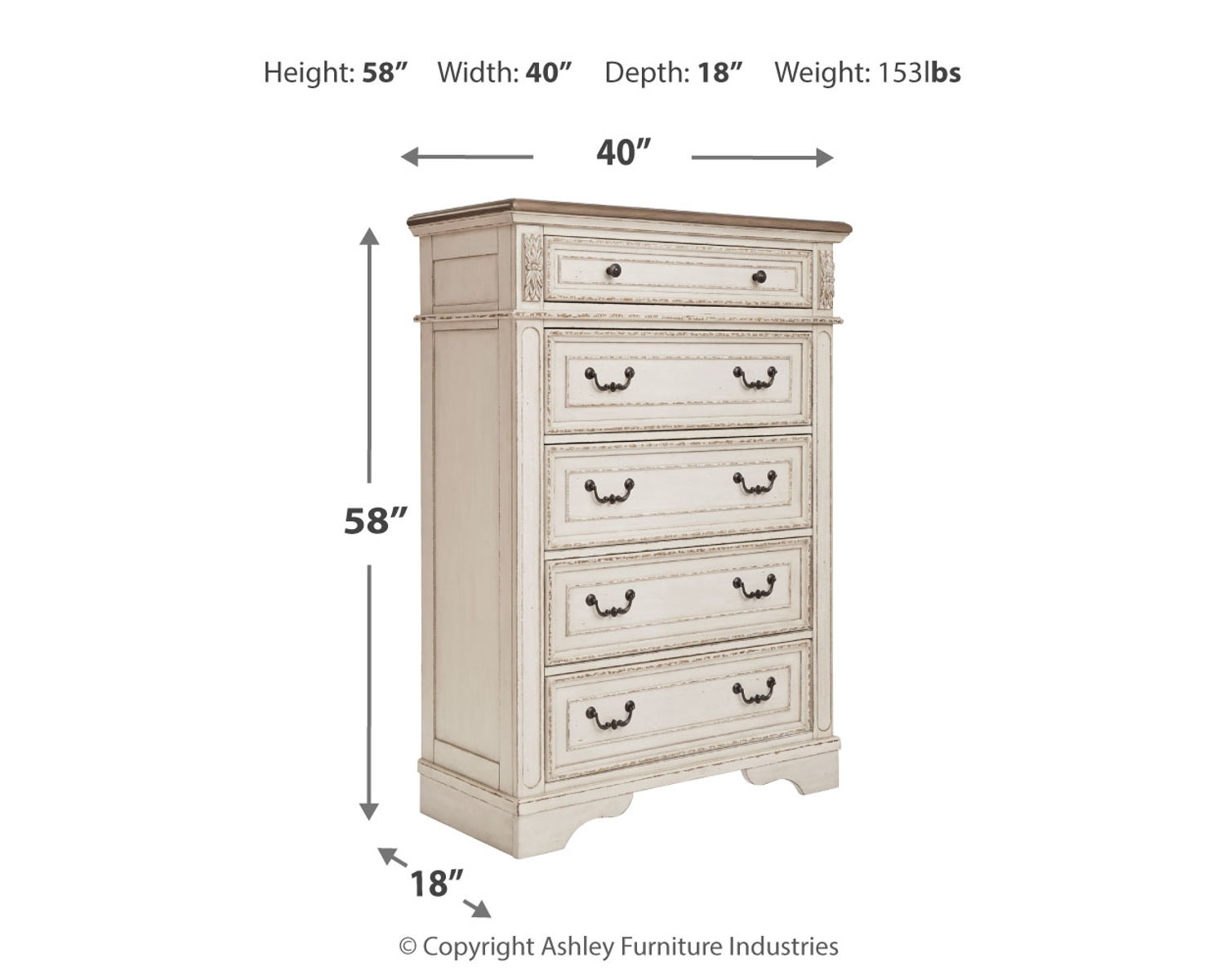 Realyn - Five Drawer Chest - White / Brown / Beige - Image 5